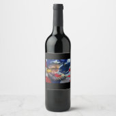 Bald Eagle Wolf American Flag Weinetikett (Vorderseite)