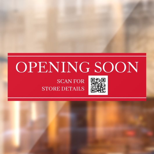 BALD ERÖFFNEN Sign, QR Code, Message, Red & White Fensteraufkleber (Blatt 2)