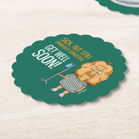 Bald geht's gut - Mann im Krankenhausschiff Cartoo Untersetzer (angewinkelt)