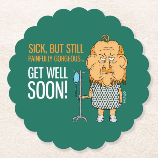 Bald geht's gut - Mann im Krankenhausschiff Cartoo Untersetzer (Vorderseite)