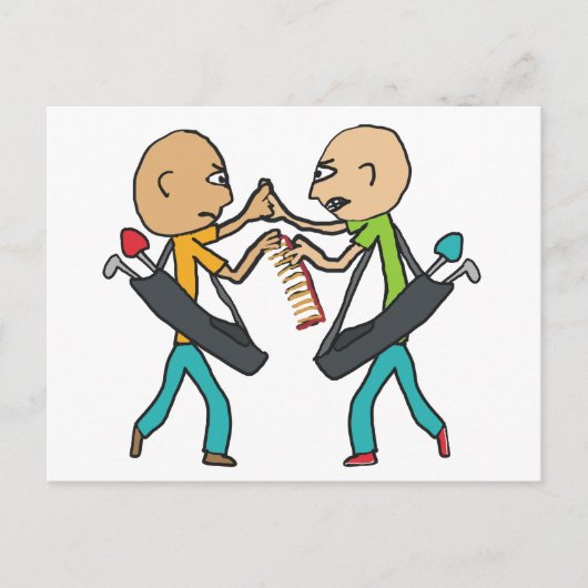Bald-Golfer, die über einen Kamm streiten Postkarte (Vorderseite)