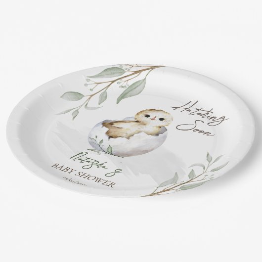 Bald kleine Vogelfederdusche Pappteller (Schrägansicht)