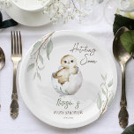 Bald kleine Vogelfederdusche Pappteller<br><div class="desc">Schnell kleine Vogel in Eifeder Baby Dusche personalisierte Geschirr Vorlagenpapier Teller. Geschlechtsneutrale,  mutierte skandinavische Farben,  schön für die Frühjahrsfunktionen.</div>