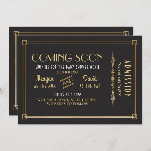 Bald kommt Baby Shower Movie Ticket Party Save The Date (Vorne/Hinten)