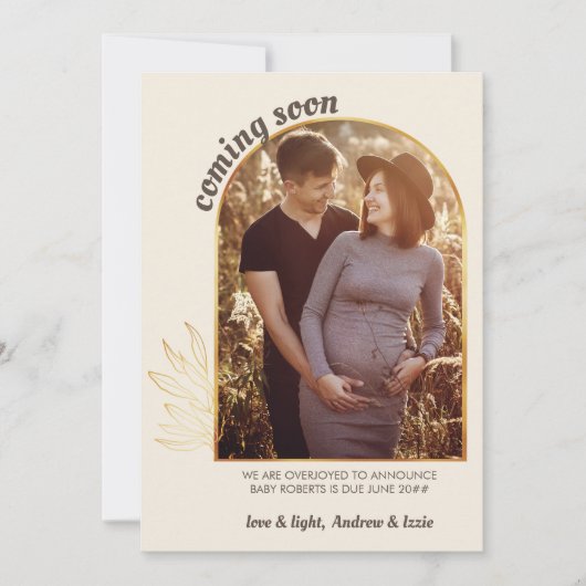 Bald kommt Gold Arch 2 Foto Neutrale Schwangerscha Ankündigung (Vorderseite)