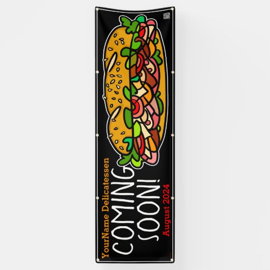 Bald kommt Grand Opening Sandwich Shop Business Banner (Vertikal)