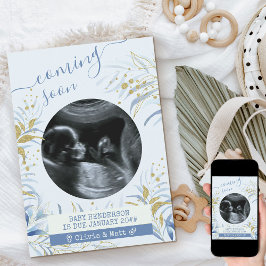 Bald kommt Ultrasound Foto Blue Gold Foliage Ankündigung