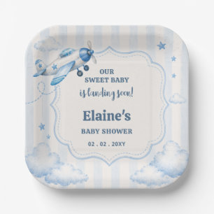 Bald Landung Blaues Jungen Flugzeug Babyparty Pappteller