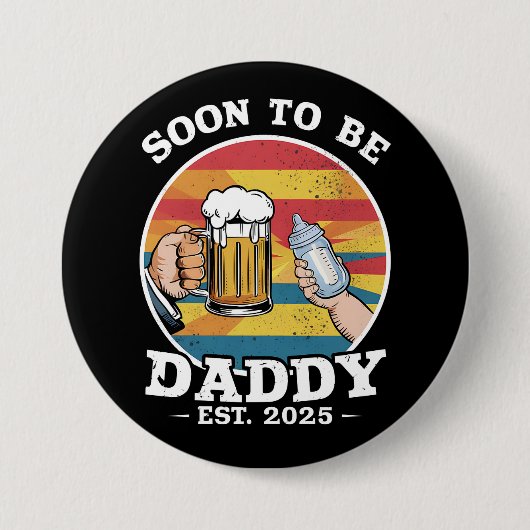 Bald Papa 2025 Erster Papa 2025 Retro Button (Vorderseite)