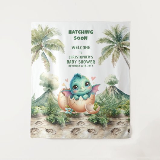 Bald Personalisierter Baby Dusche Banner Dino Wandteppich (Vorderseite)