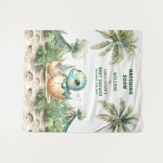 Bald schnelles Baby Dusche Hintergrund Blue Dino Wandteppich (Vorderseite (Horizontal))