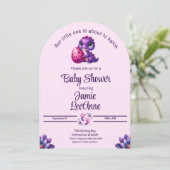 Bald schnuppern Baby Dinosaur Pink Baby Dusche Einladung (Stehend Vorderseite)