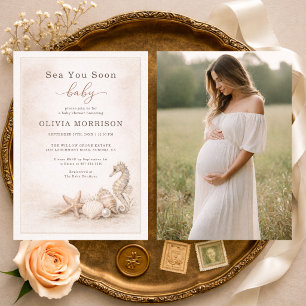 Bald sehen wir dich, Baby Ozean Foto Baby Shower Einladung