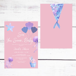 Bald sehen wir uns, Baby Ozean-Rosa Babyparty Einladung