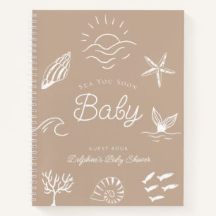 Bald sehen wir uns Baby Shower Braun Gästebuch Notizblock