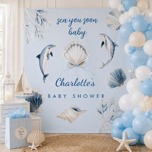 Bald sehen wir uns Baby Shower Küstenhintergrund Wandteppich