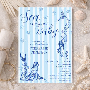 Bald sehen wir uns, Baby Vintage Meerjungfrau Blau Einladung