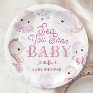 Bald sehen wir uns, Mädchen-Baby-Party Rosaroter O Pappteller