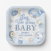 Bald sehen wir uns, Ozean-Baby-Party Junge Blau  Pappteller (Vorderseite)