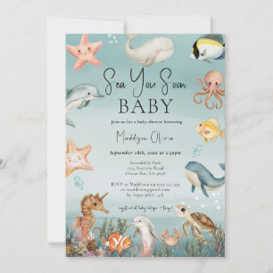 Bald sehen wir uns Ozean-Tiere Baby-Party Einladung