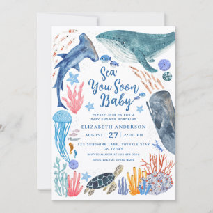 Bald sehen wir uns Ozean-Tiere Junge Baby-Party-Ei Einladung