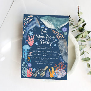 Bald sehen wir uns Ozean-Tiere Junge Baby-Party-Ei Einladung