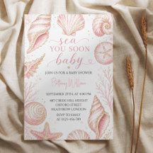 Bald sehen wir uns, rosa Muscheln Baby Shower