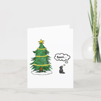 'Bald' Tree and Cat Holiday Card - Englisch, Tuxed Feiertagskarte
