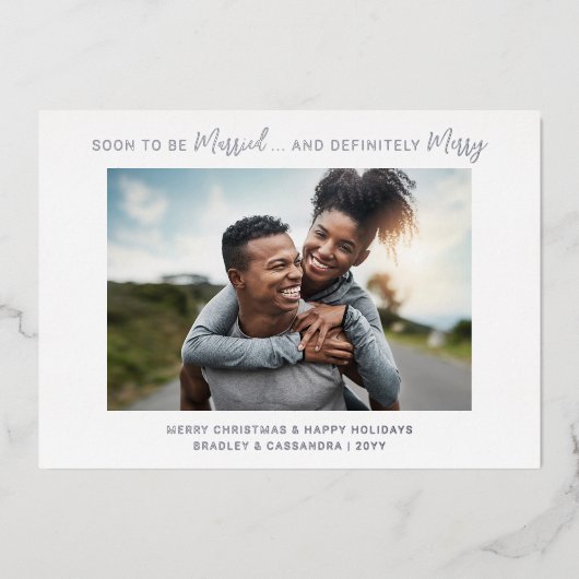 Bald, um Verheiratet Verlobte frohe Hochzeit Weihn Folieneinladung (Vorderseite)