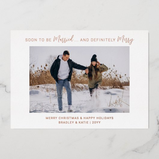 Bald, um Verheiratet Verlobte frohe Hochzeit Weihn Folieneinladung (Vorderseite)