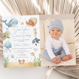 Bald unter dem Meer Baby Foto Babyparty Einladung