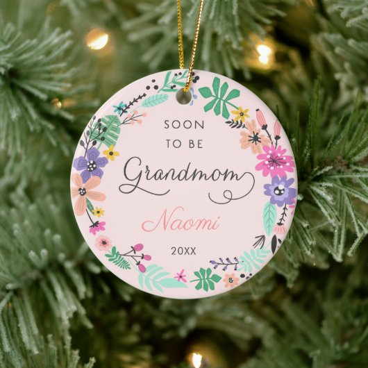 Bald werden Oma Personalisierten Wildblumen Kranz Keramik Ornament (Baum)