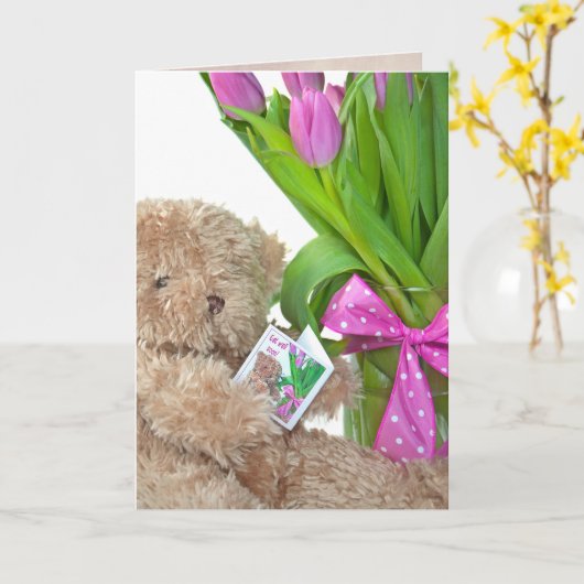 bald werden Teddybär und Tulpen gesund Karte (Gelbe Blume)