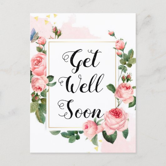 bald wieder gesund werden, Aquarellfarben-Hintergr Postkarte (Vorderseite)