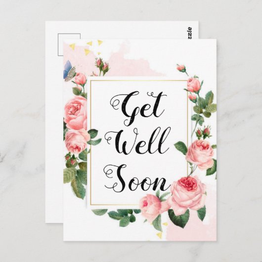 bald wieder gesund werden, Aquarellfarben-Hintergr Postkarte (Vorne/Hinten)