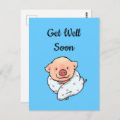 Bald wieder gesund werden (Schwein in Decke) Postk Postkarte (Vorne/Hinten)