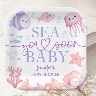 Bald-wieder-Sehen-Baby-Shower-Mädchen-Rosa-Ozean-T Pappteller