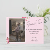 Bald wird drei Foto Schwangerschaft Ankündigung (Stehend Vorderseite)