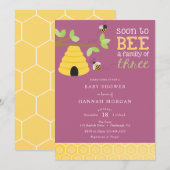 Bald wird eine Familie von drei Baby-Dusche Einladung (Vorne/Hinten)