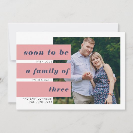 Bald wird Foto Text Block Navy Pink Schwangerschaf Ankündigung (Vorderseite)