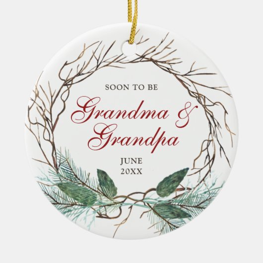 Bald wird Oma Opa Personalisierter Kranz Keramik Ornament (Vorne)