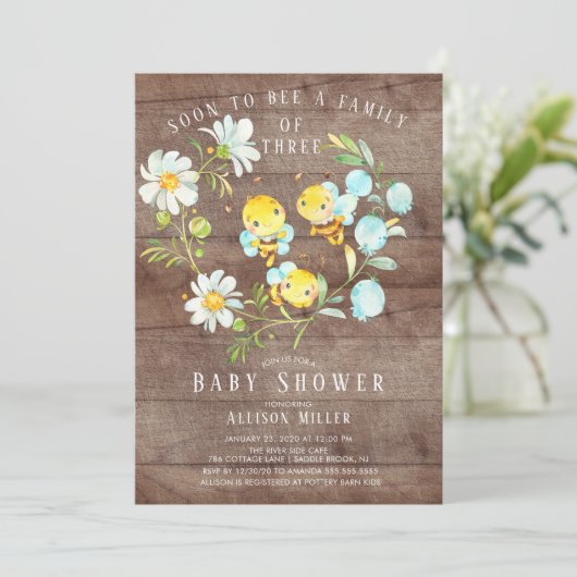 Bald zu Bekleidungsfamilie von 3 Baby Dusche Einla Einladung (Stehend Vorderseite)