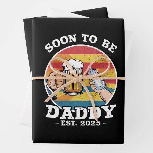 Bald zu Daddy 2025 erste Daddy 2025 Retro Geschenkpapier Set (Beispiel)