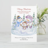 Bald zu Familie von 3 frohen Snowmen Schwangerscha Ankündigung (Stehend Vorderseite)