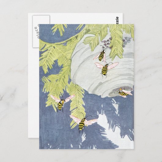 Baldgewehrte Hornets und ihr Papiernest Postkarte (Vorne/Hinten)