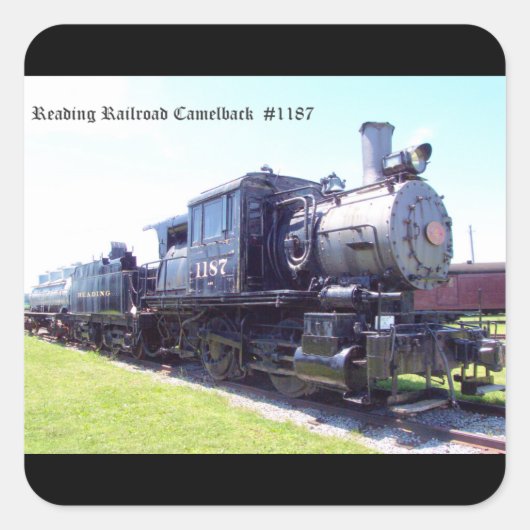 Baldwin Built Reading Railroad Camelback #1187 Quadratischer Aufkleber (Vorderseite)