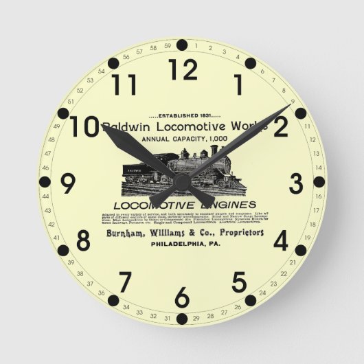 Baldwin Locomotive Works 1895 Wall Clock Runde Wanduhr (Vorderseite)