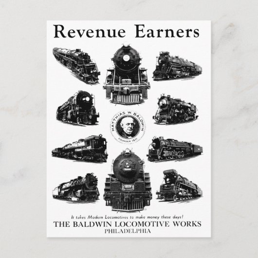 Baldwin Locomotives, Revenue Earners Postkarte (Vorderseite)