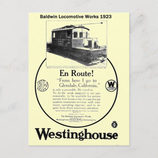 Baldwin-Westinghouse Locomotive 1923 Postkarte (Vorderseite)