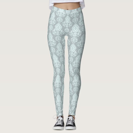 Bale Aqua Mini Blue Damask Filigrel Scroll Flora Leggings (Vorderseite)